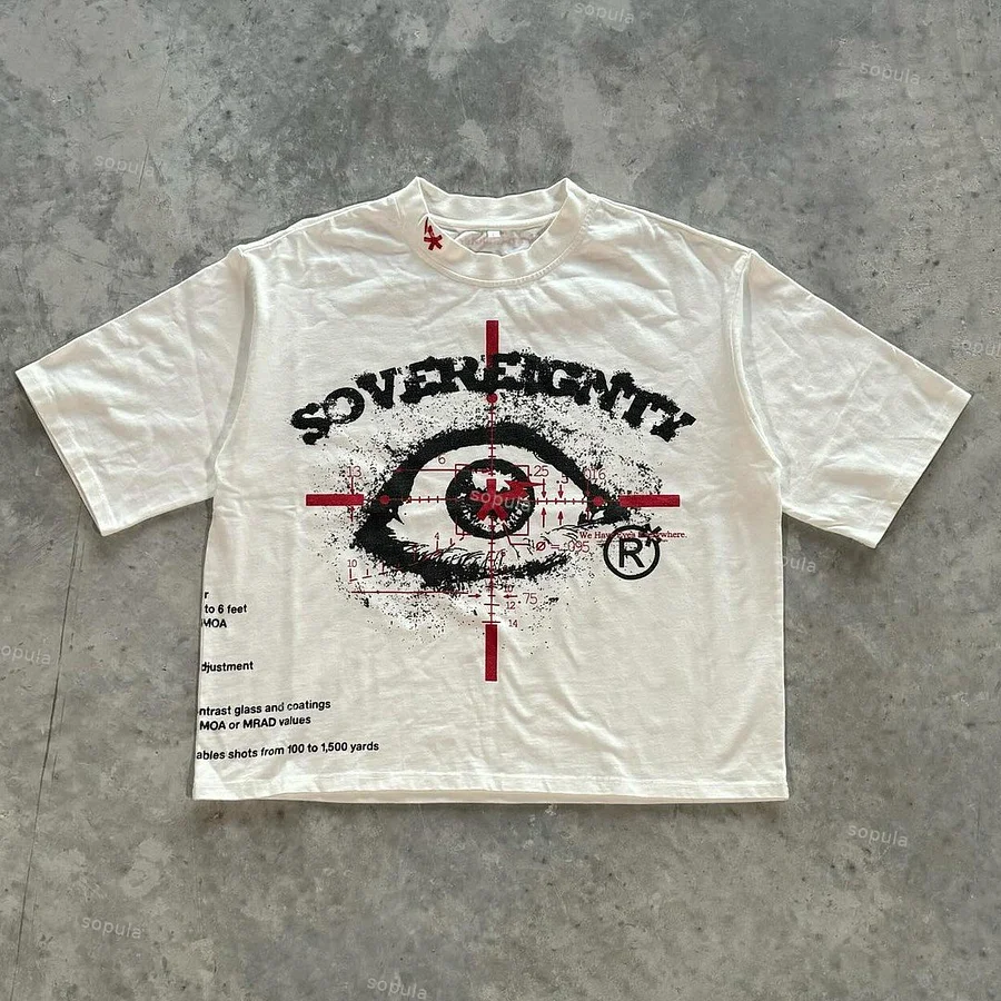 Unisex Eye Printed Short Sleeve Cropped T-Shirt