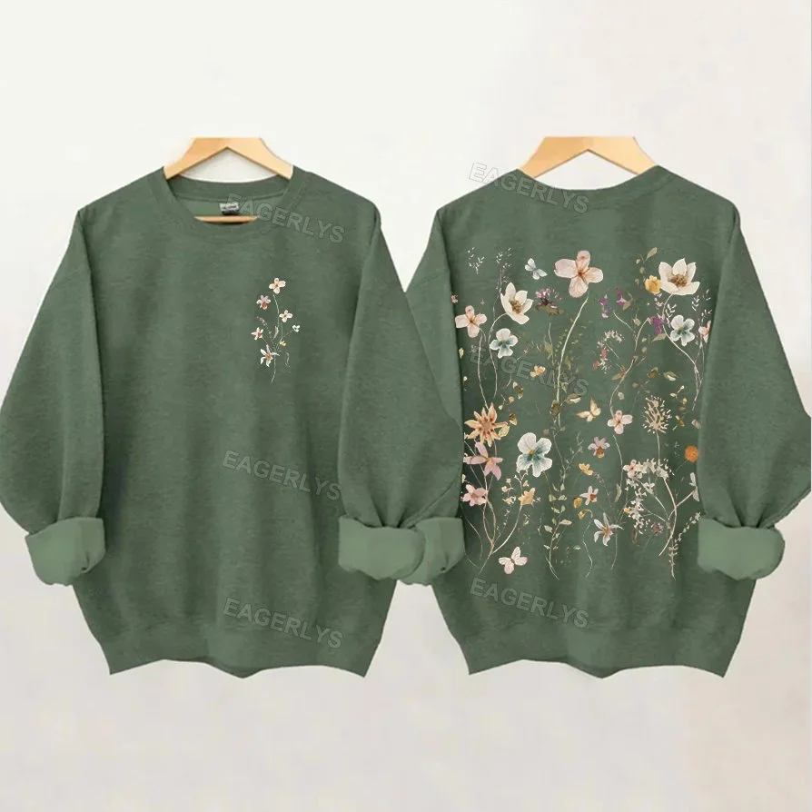 Eagerlys Vintage Pressed Flowers  Sweatshirt Eagerlys