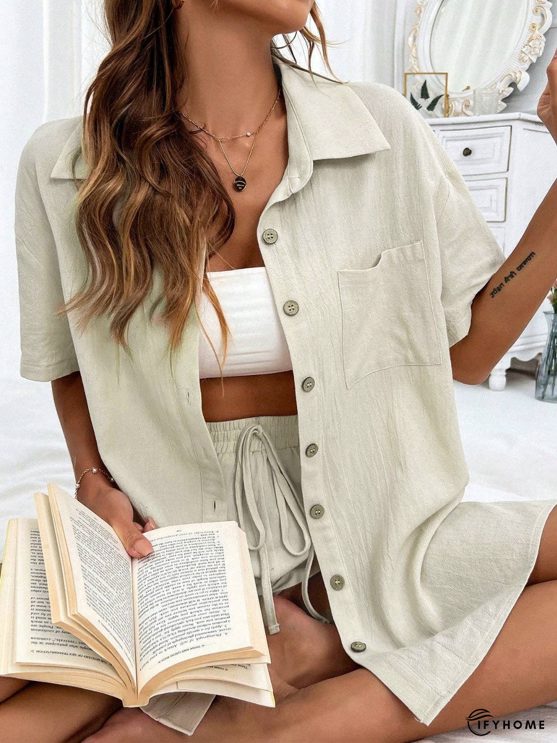 Button Up Half Sleeve Top and Shorts Set | IFYHOME
