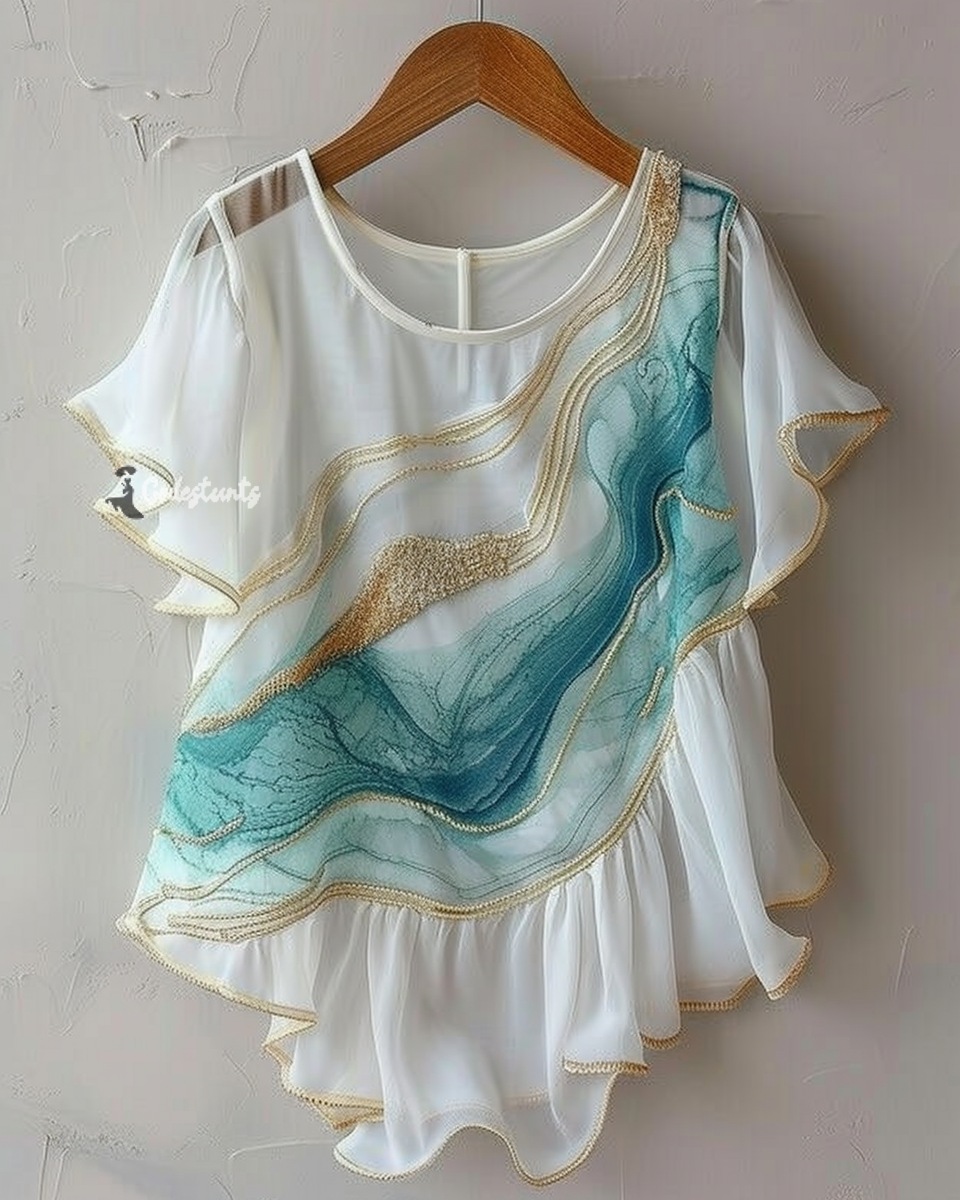 Summer vacation comfortable gilded printed chiffon ladies top b399