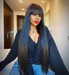 Glueless Beautiful Natural Black Long Straight Wig With Bang
