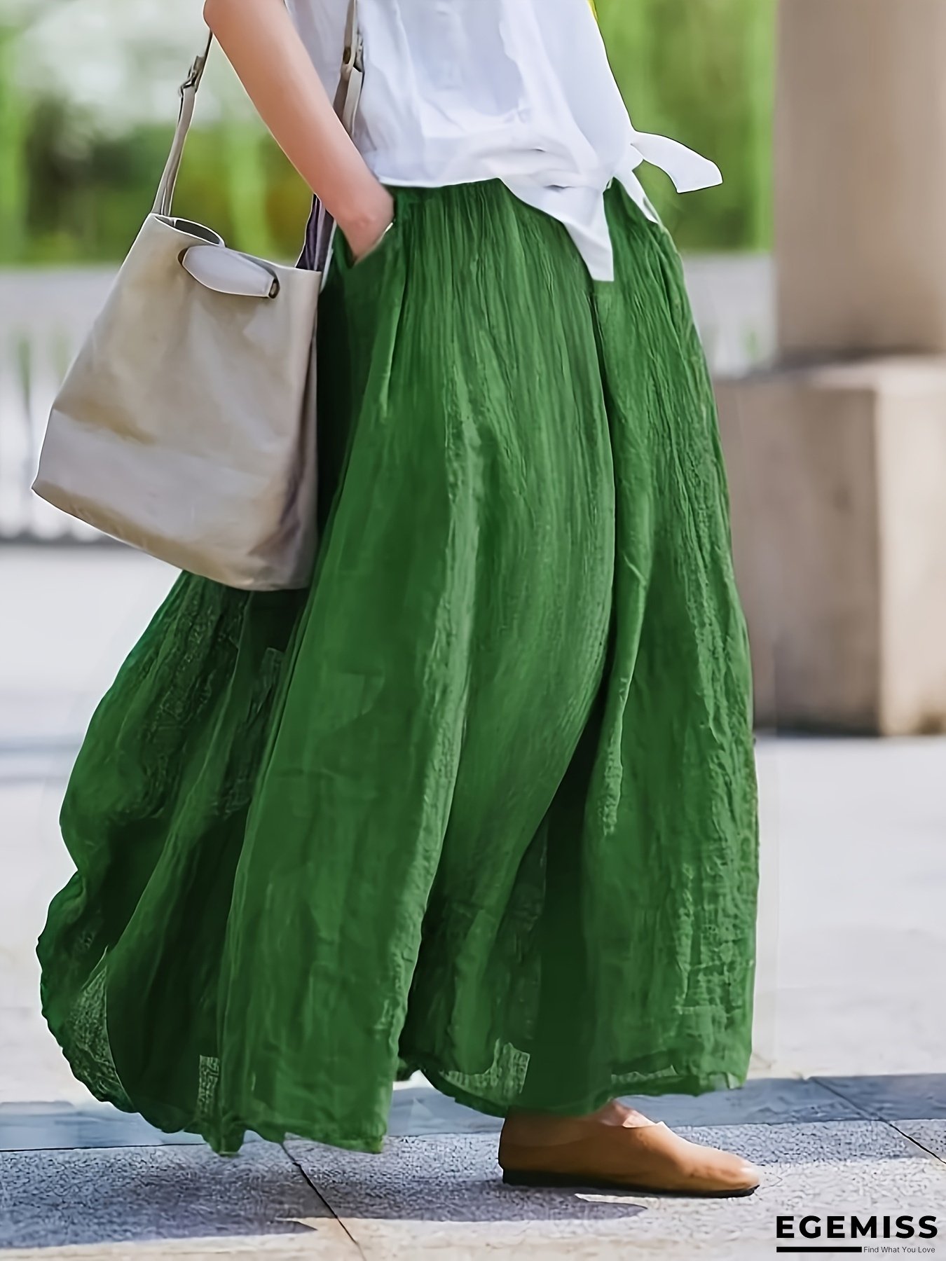 Women&lsquo;s Lavender Purple Vintage-Style Maxi Skirt - Breathable Polyester, Loose Fit with Pockets, Elegant Spring/Summer Casual Design, Perfect for Casual Attire, Relaxed Fit Skirt, Vintageinspired Skirt, Flowy Fabric | EGEMISS