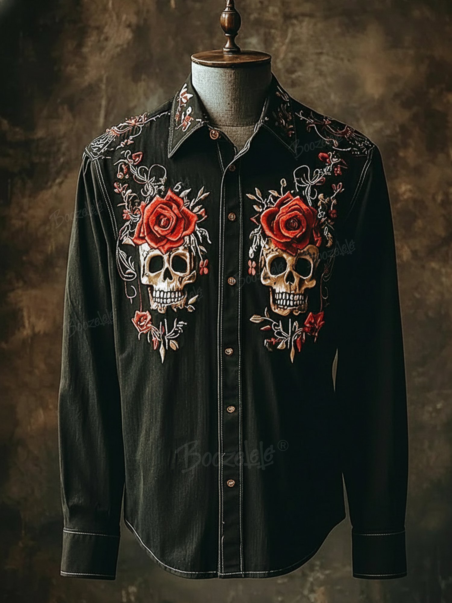 West Skull Flowers - 100% Cotton Long Sleeves Shirt