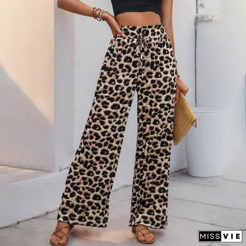 Pants Solid High Waisted Wide Pants Leopard
