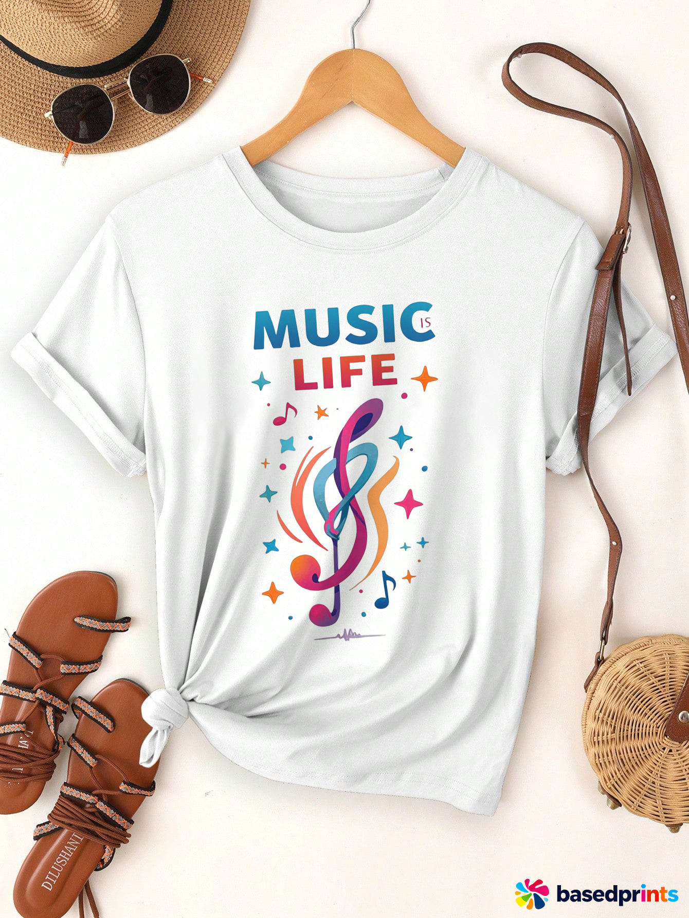 Music Is Life T-Shirt Cotton Casual Short Sleeve Women's T-Shirts