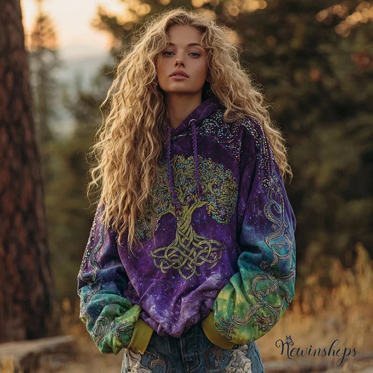 Women's Viking Tree Of Life Celtic Knot Art Gradient Comfort Hoodie