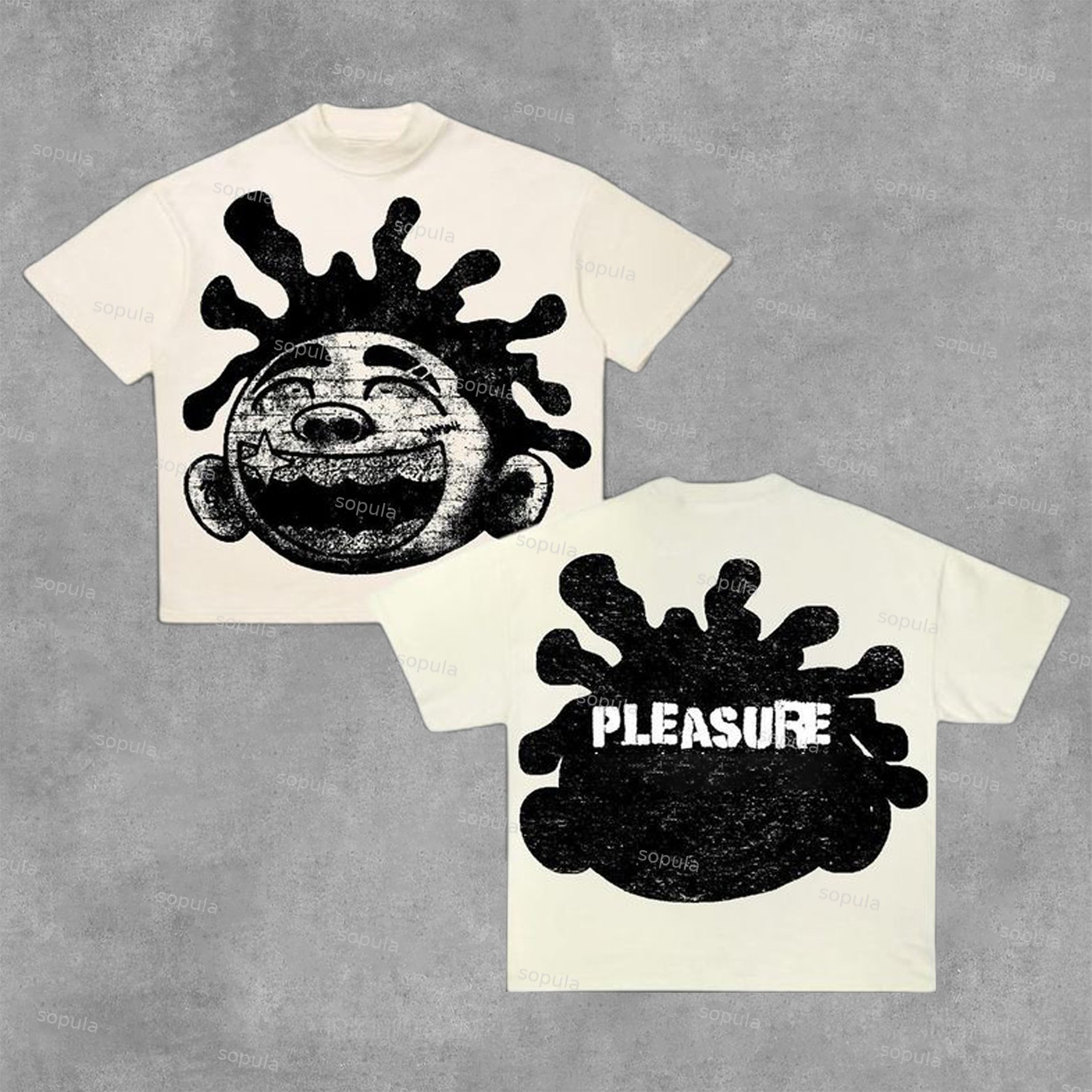 Sopula Pleasure Emotion Big Face Graphic Graphic Cotton T-Shirt