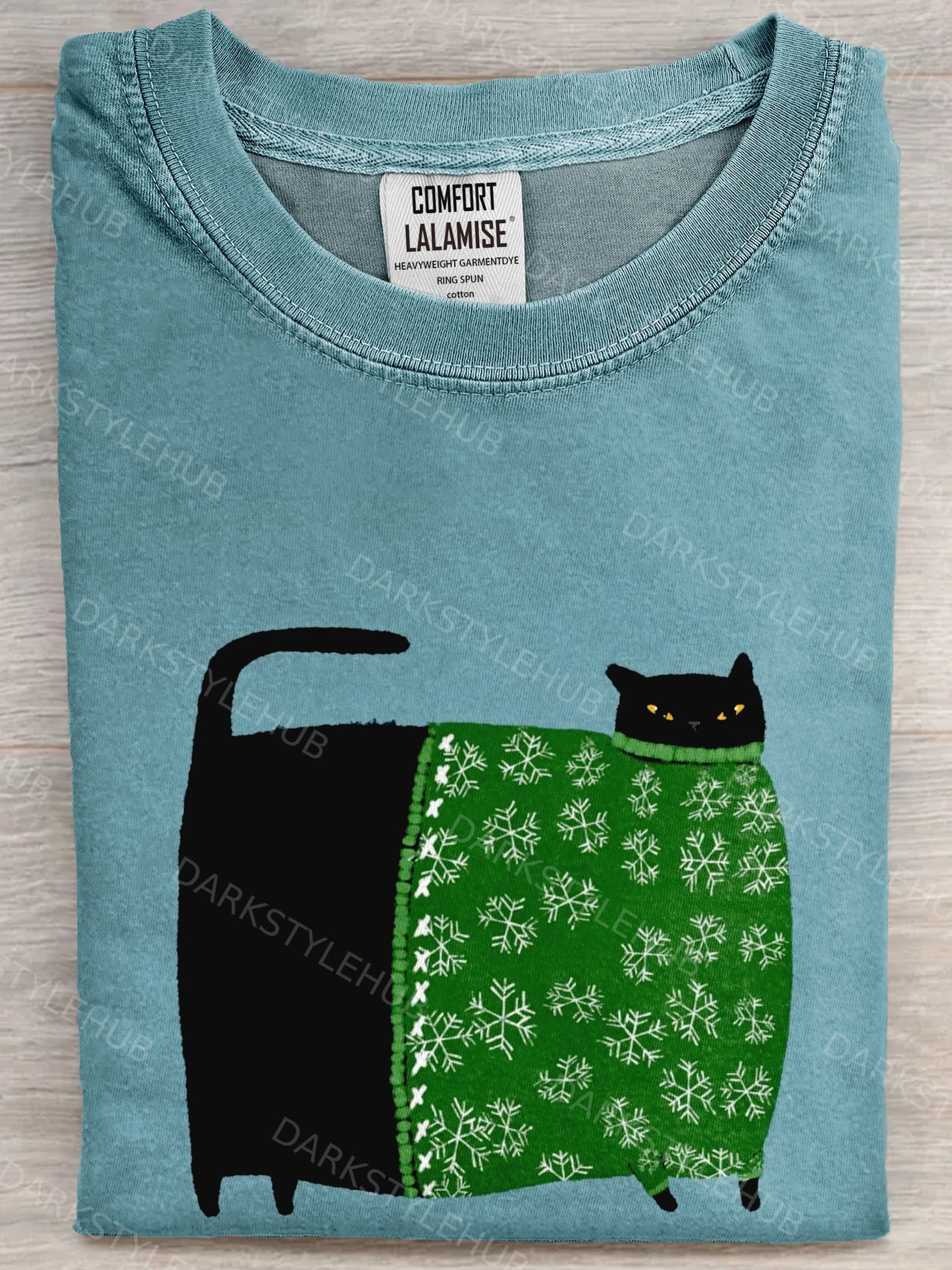 Fun Big Black Cat In A Sweater Art Printed Casual Crew Neck Short Sleeve T-shirt