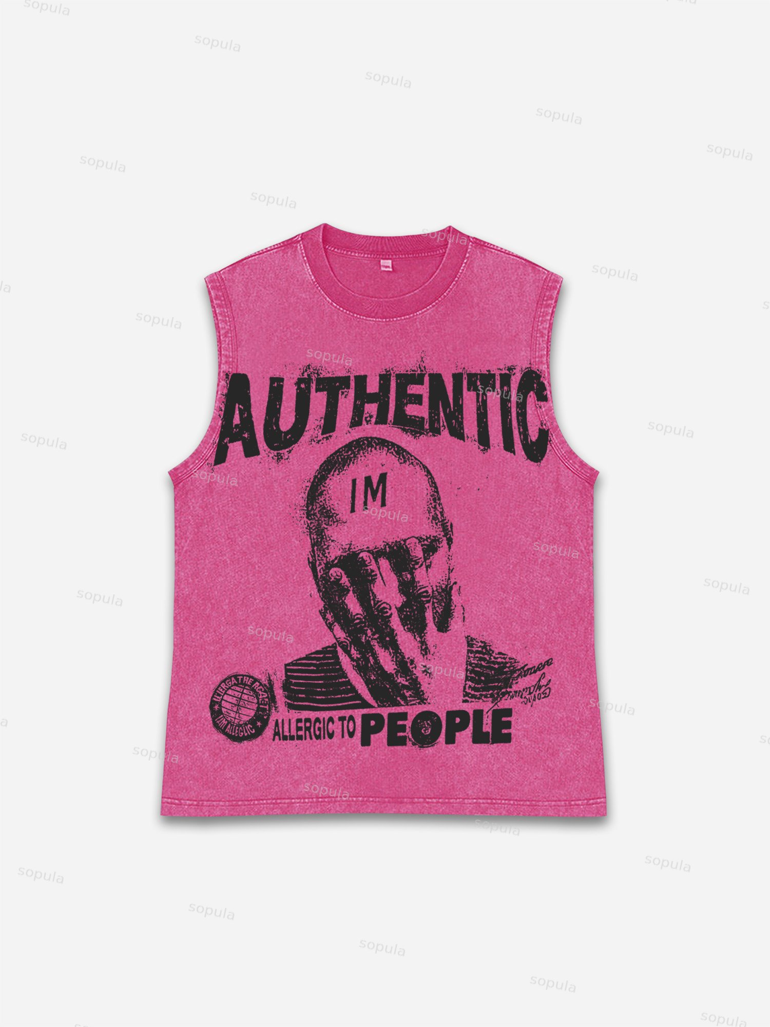 Retro I Am Allergic To People Graphic Wash Tank Top