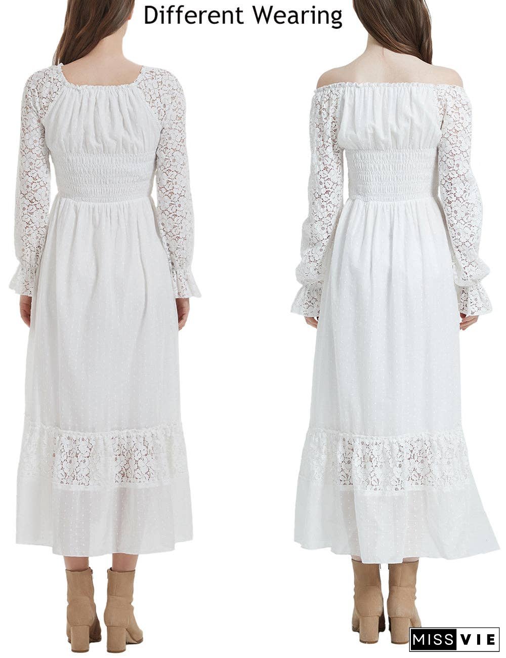 Womens Lace Long Sleeve V Neck Fall Maxi Dress