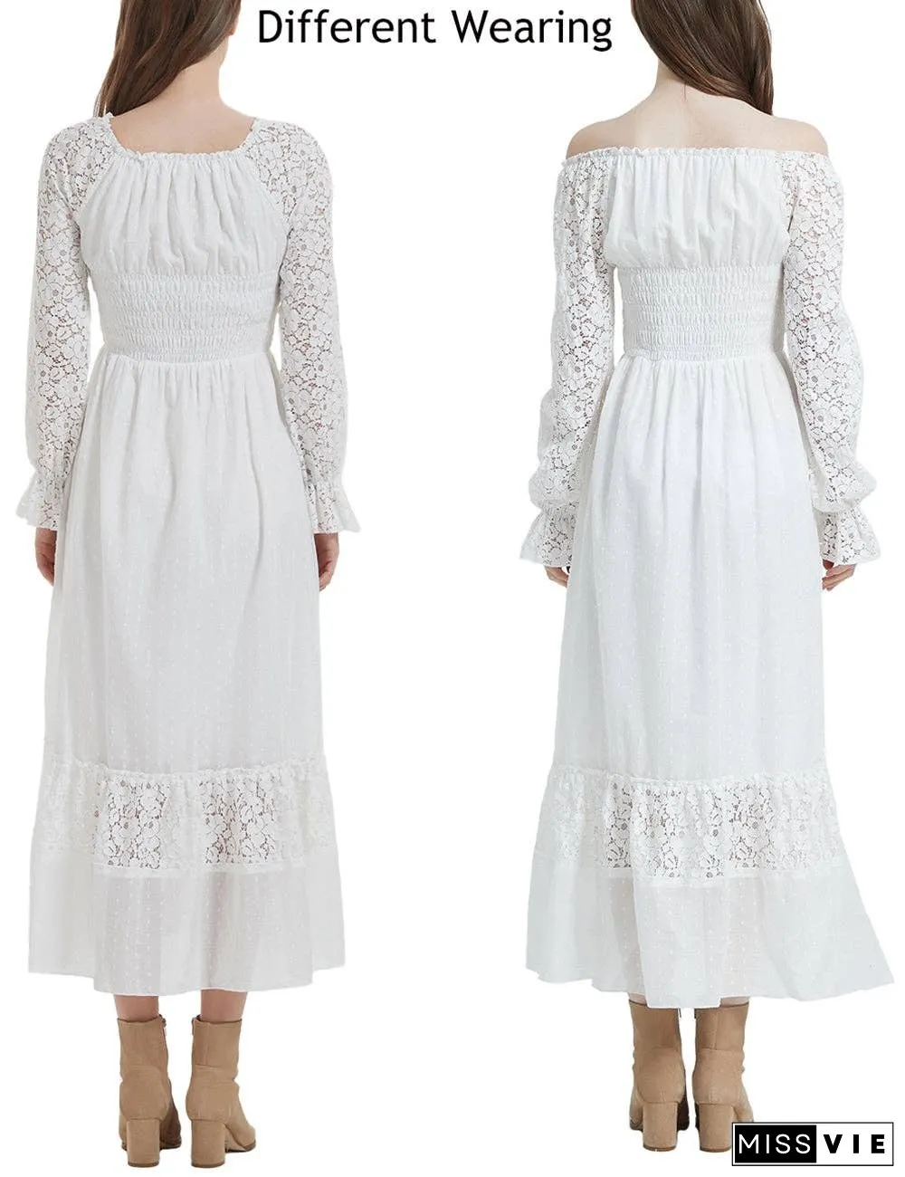 Womens Lace Long Sleeve V Neck Fall Maxi Dress