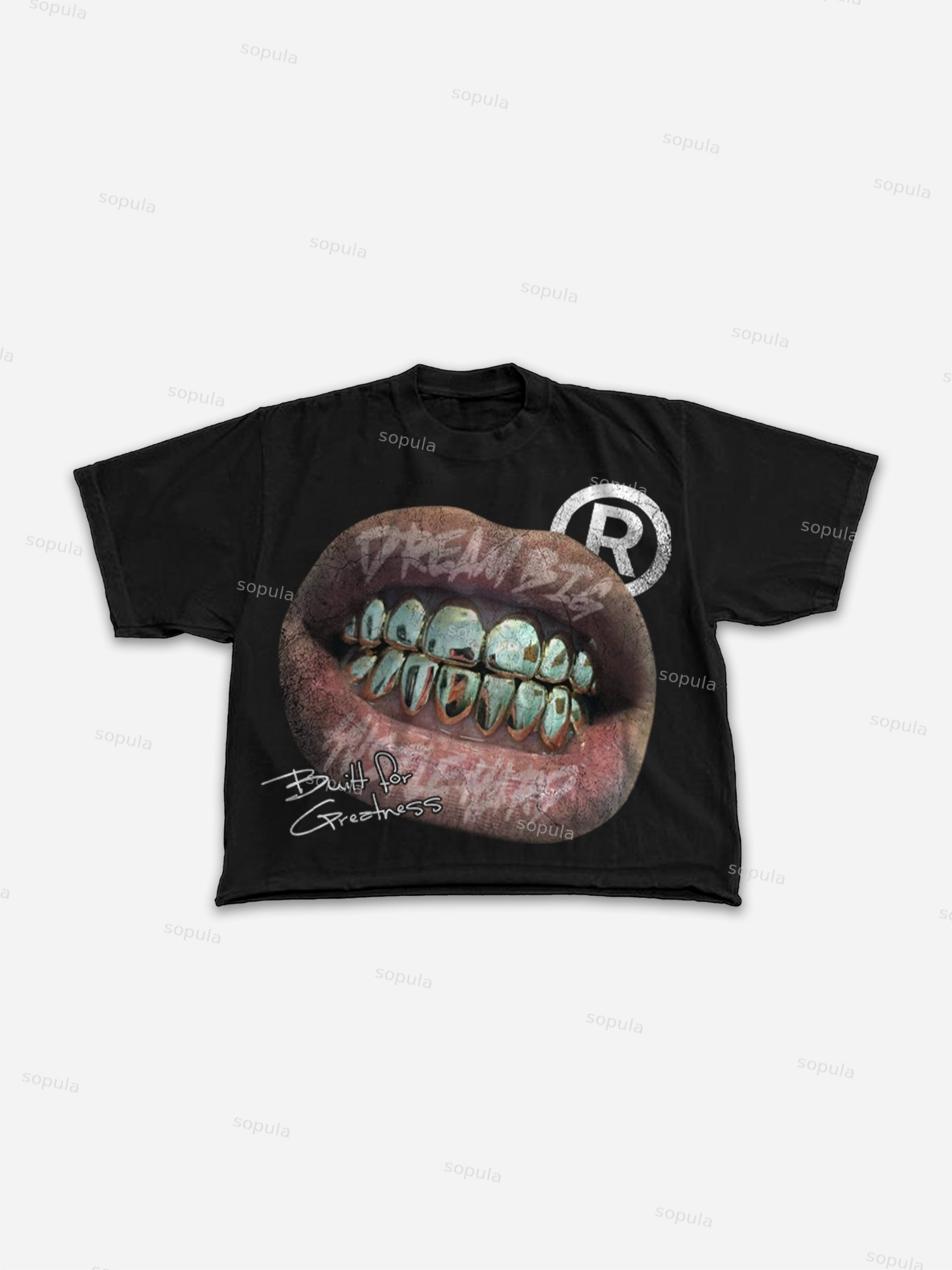 Street Metal Braces Vintage Lips Graphic Cropped T-shirt