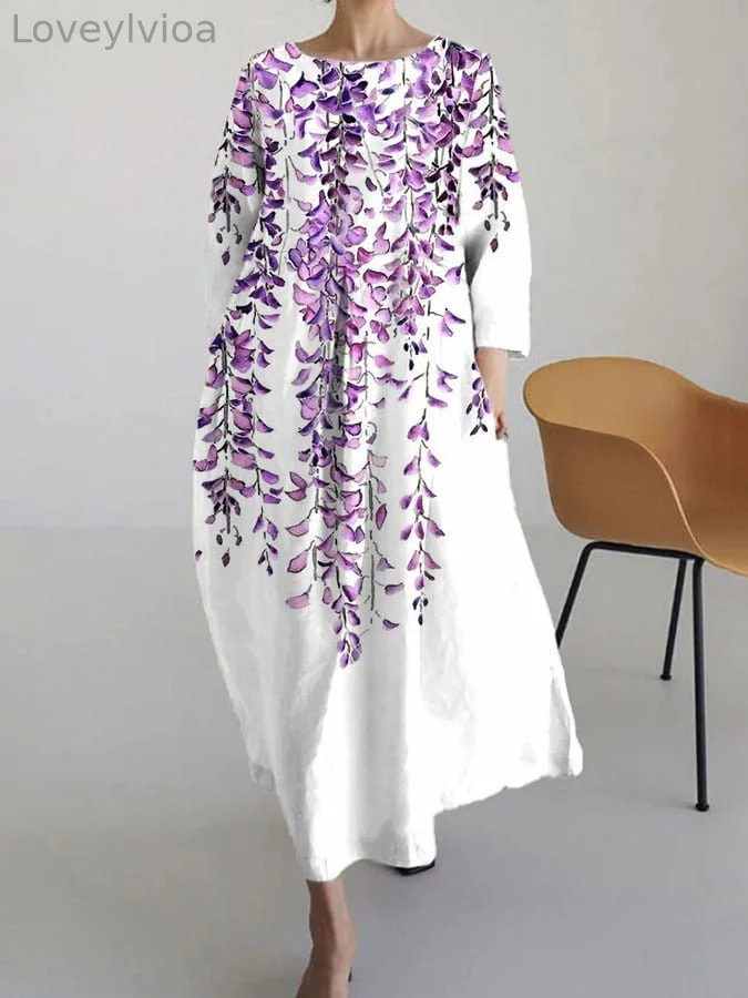 Women's Alzheimer's Disease Flowers Print Casual 3/4 Sleeve Dress