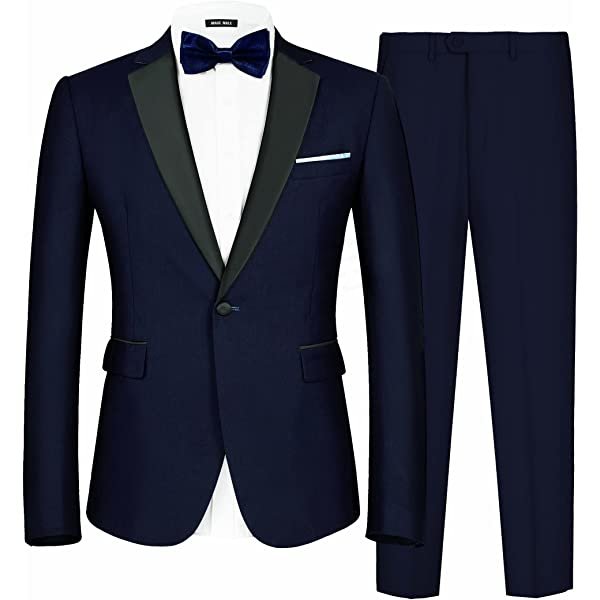 MAGE MALE Men's 2 Piece Suit One Button Slim Fit Formal Wedding Prom Tuxedo Suits Blazer Pants with Bow Tie Set Small Black-peak Lapel-1 amazon James Yang