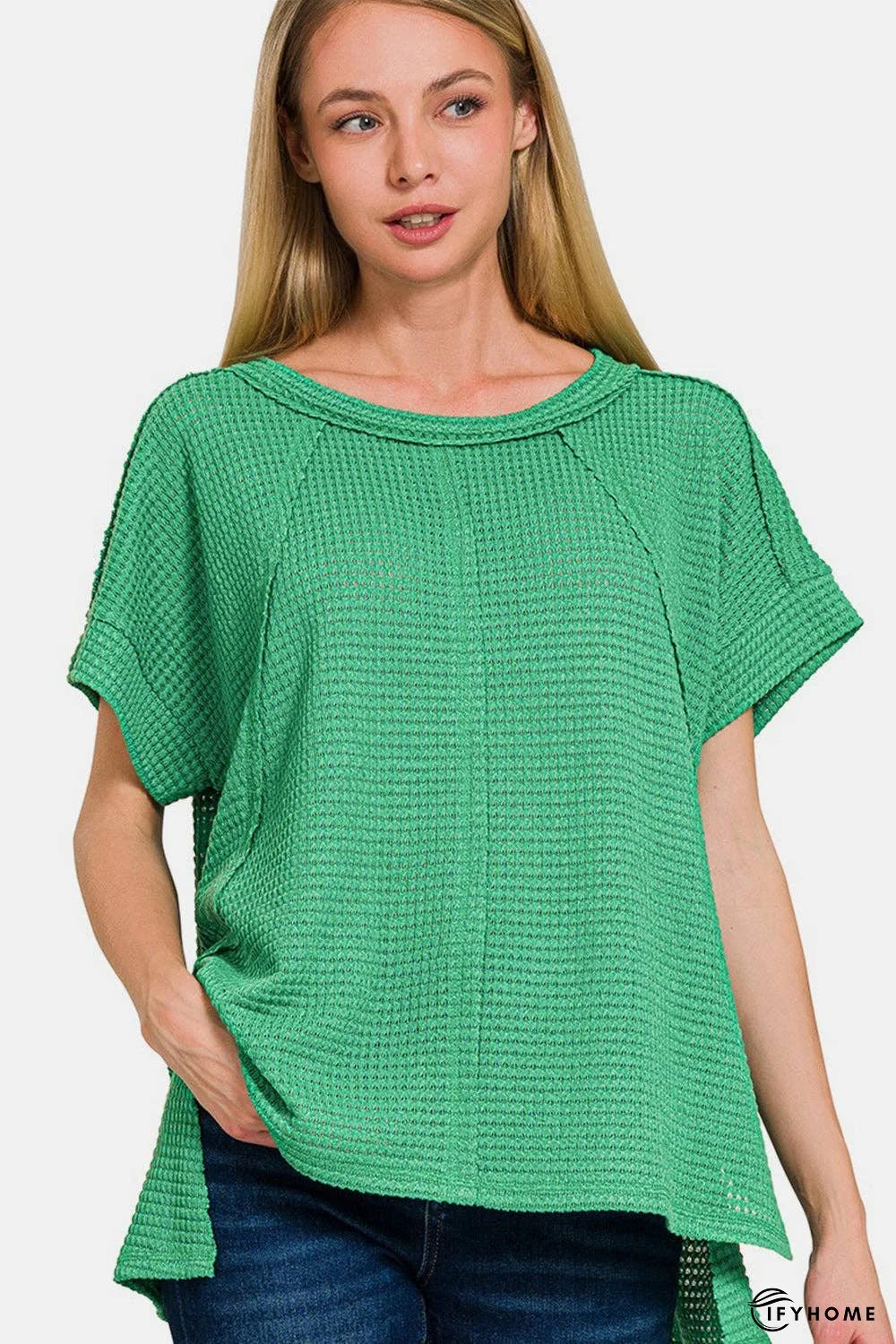 Zenana Waffle Exposed-Seam Short Sleeve T-Shirt | IFYHOME