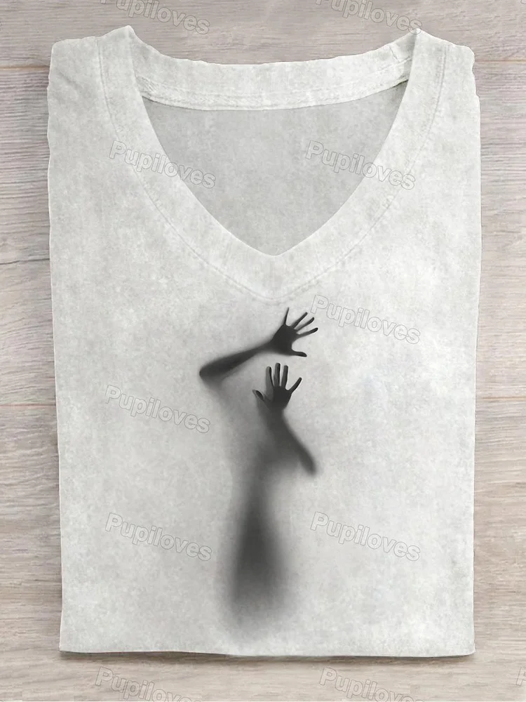 Pupiloves Pupiloves  Hand on Glass V-neck T-shirt
