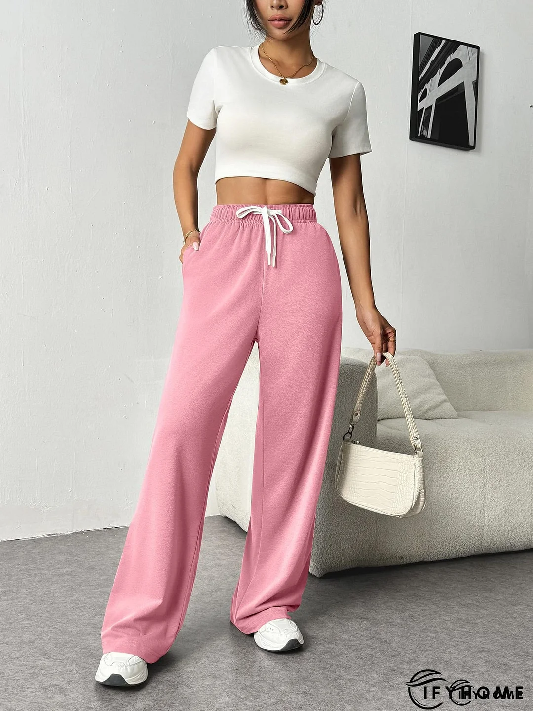 Exposed Seam Drawstring High Waist Wide Leg Pants | IFYHOME