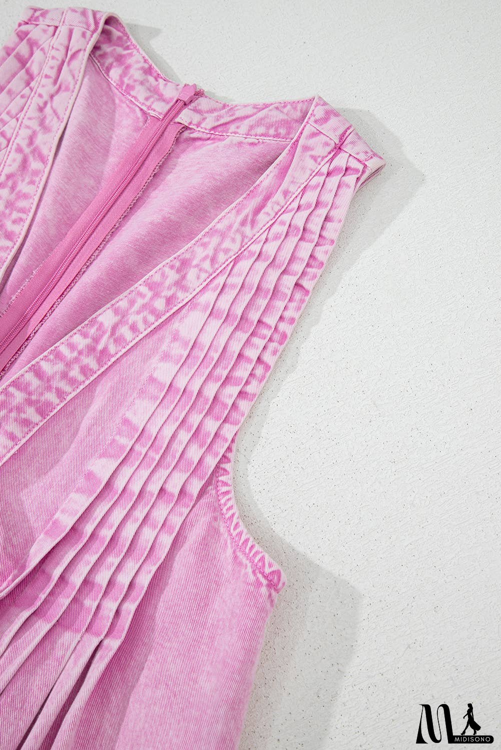 Mineral Wash Pleated Bust V Neck Denim Romper