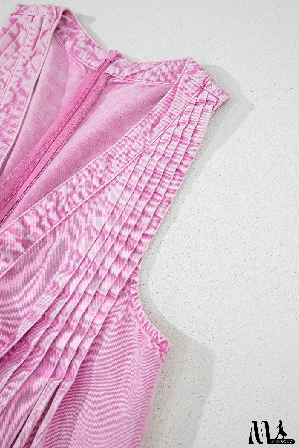 Mineral Wash Pleated Bust V Neck Denim Romper