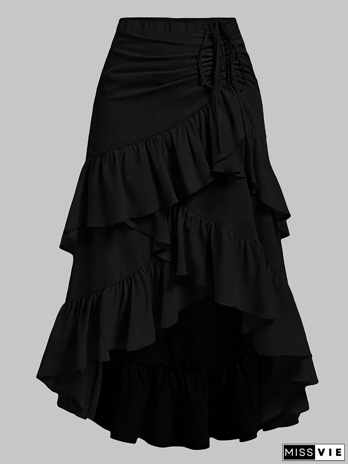 Elegant Half Skirt, Solid Color, Polyester, Drawstring, 116g/M&sup2;, Woven, For Spring, Summer, Fall