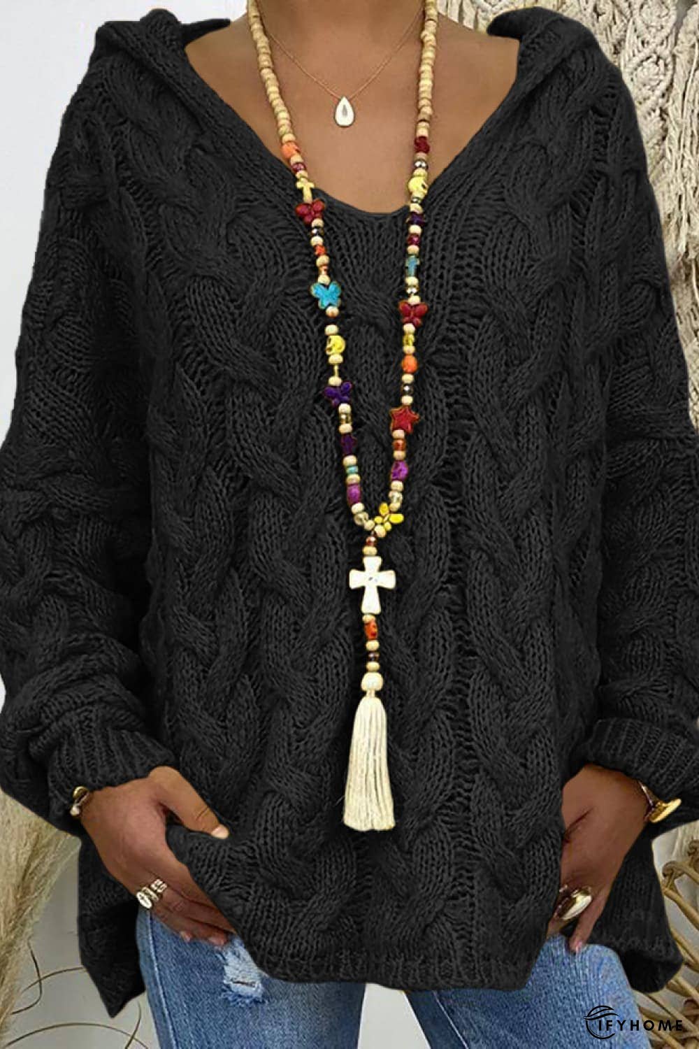 Cable-Knit Hooded Sweater | IFYHOME