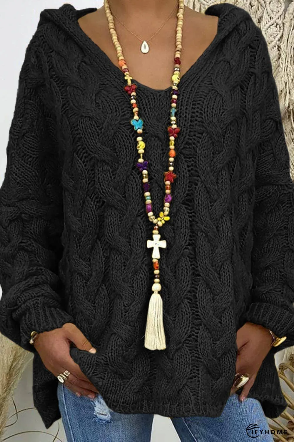 Cable-Knit Hooded Sweater | IFYHOME