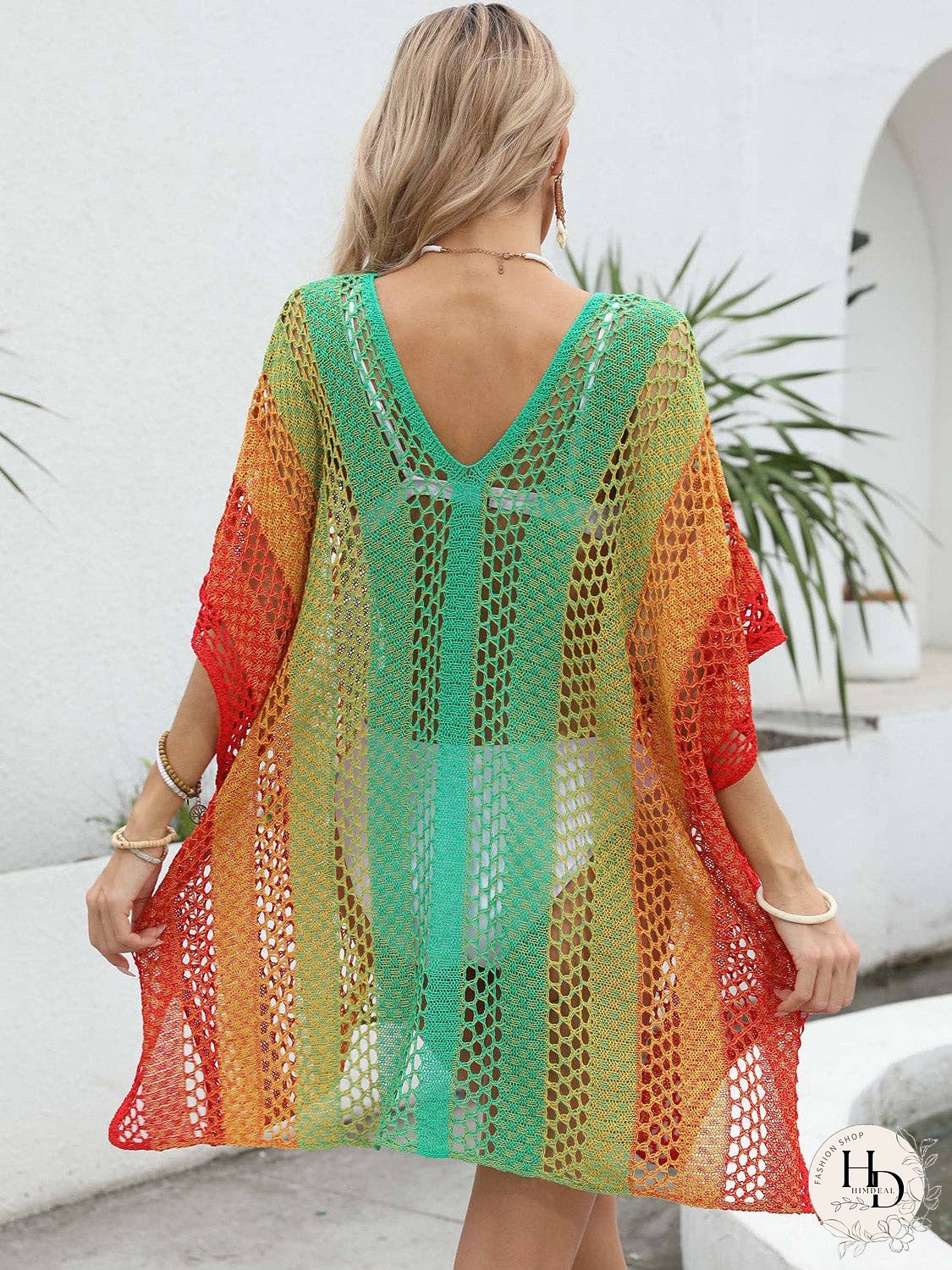 Openwork Contrast V-Neck Cover-Up