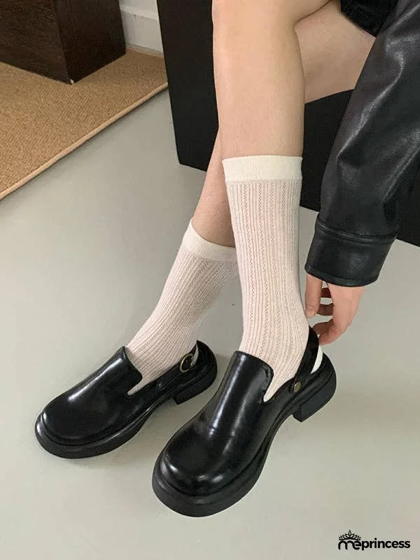 Buckle Round-Toe Split-Joint Loafers Mules&Slides Sandals