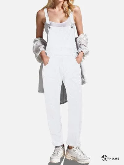 Square Neck Wide Strap Denim Overalls | IFYHOME