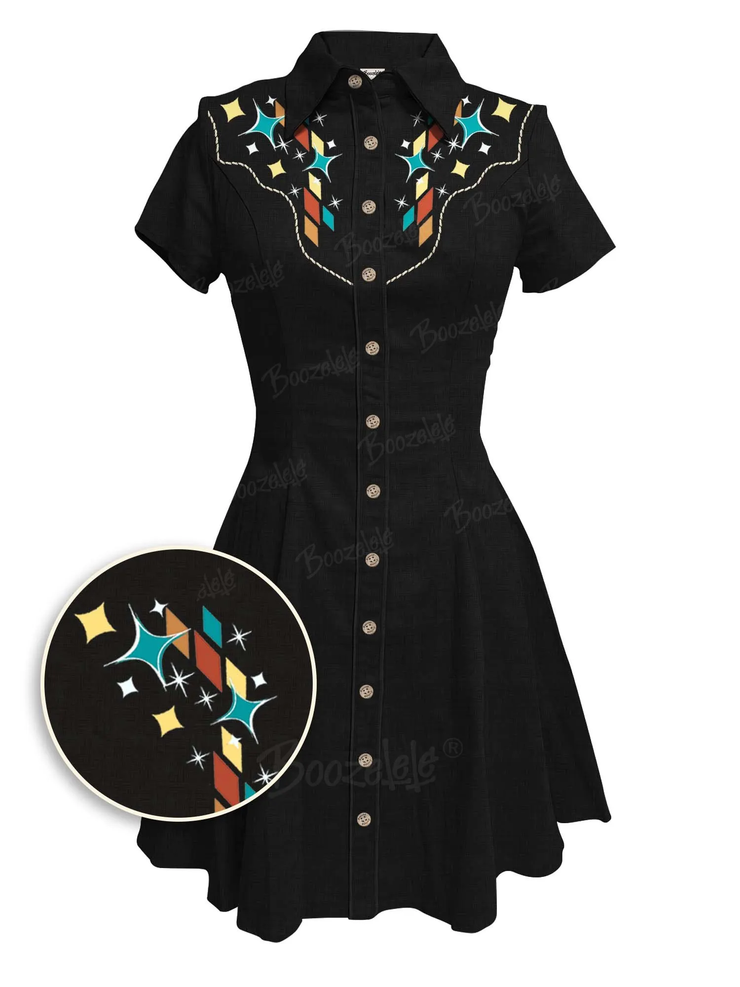 【Embroidery】1950s Vintage Atomic Cocktail - 100% Cotton Dress