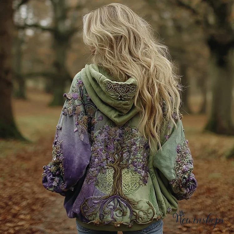 Women's Vintage Viking Tree Of Life Thermal Hoodie