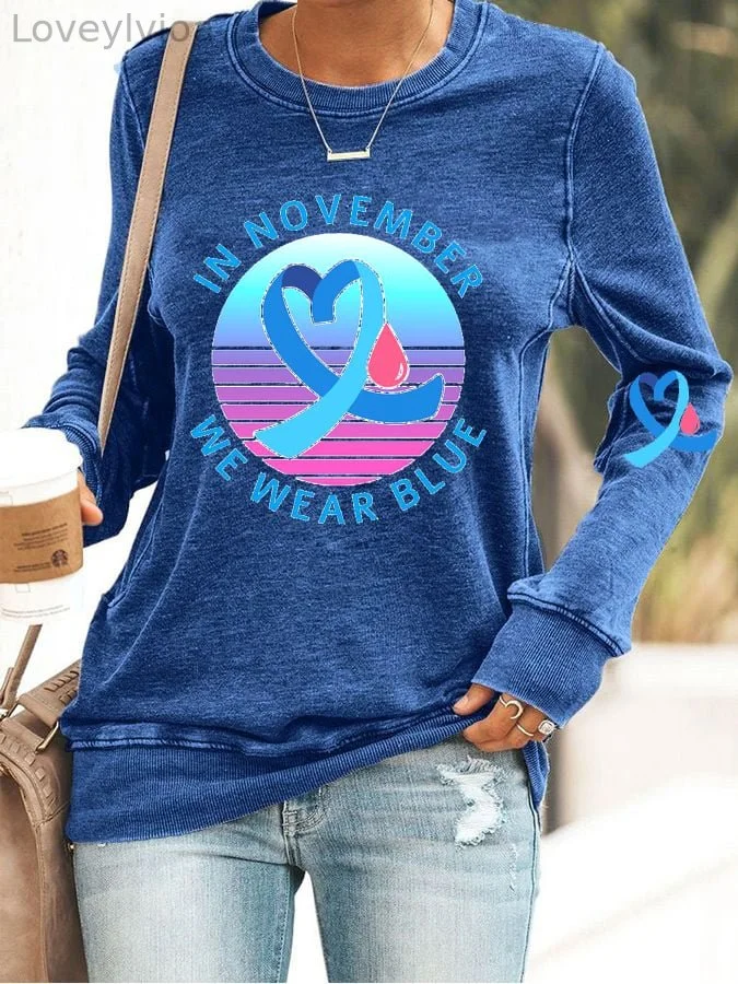 Women's In November We Wear Blue Diabetes Awareness Month Print Casual Sweatshirt