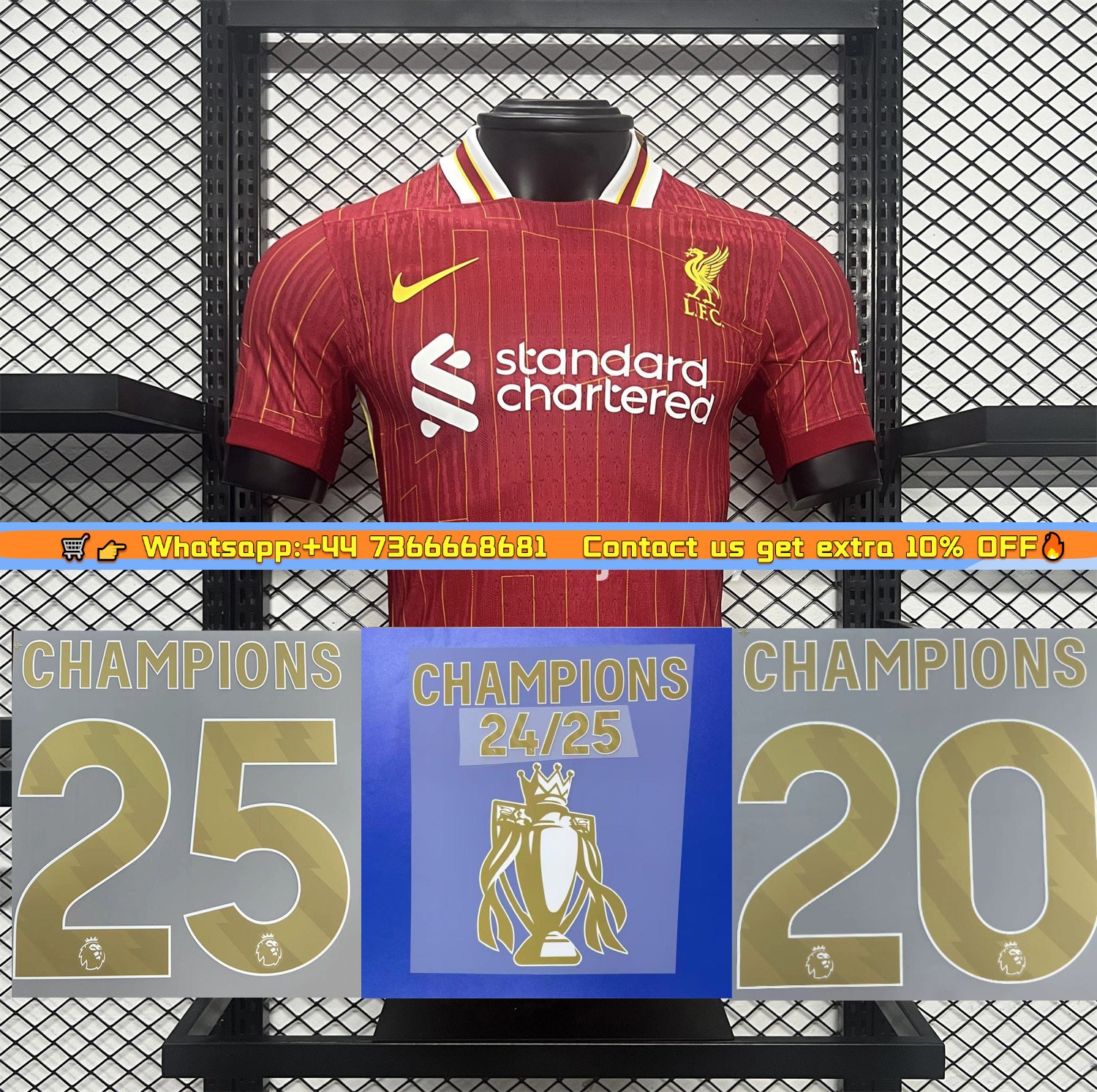 Liver.pool 24-25 Home Jersey with Golden Champions Patch - Player Version