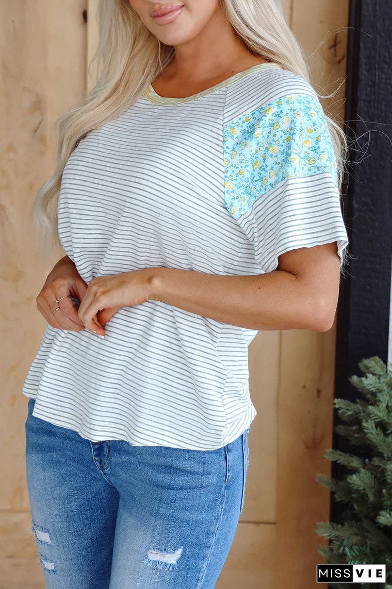 Stripe Floral Patchwork Summer Tee