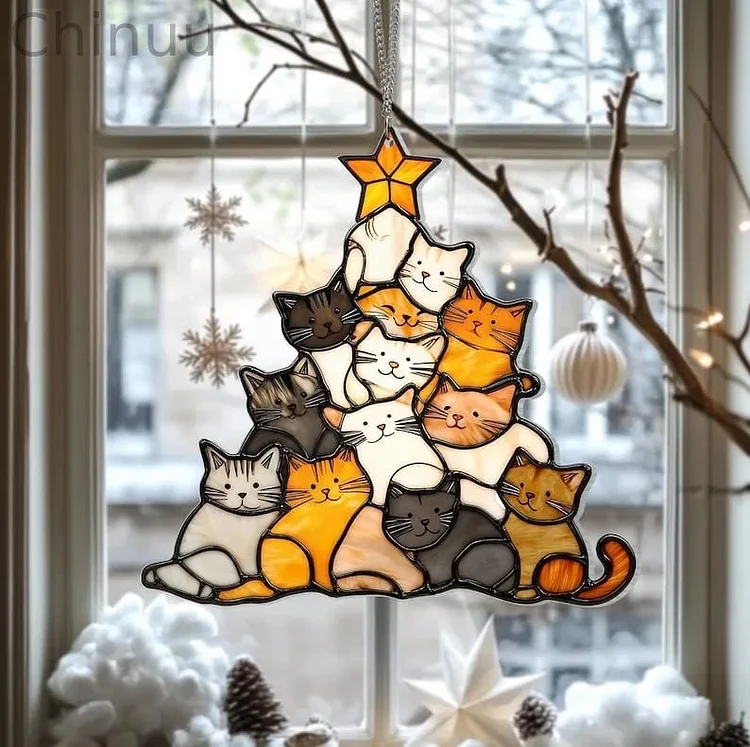 😻Cat Christmas Tree Suncatcher Ornament