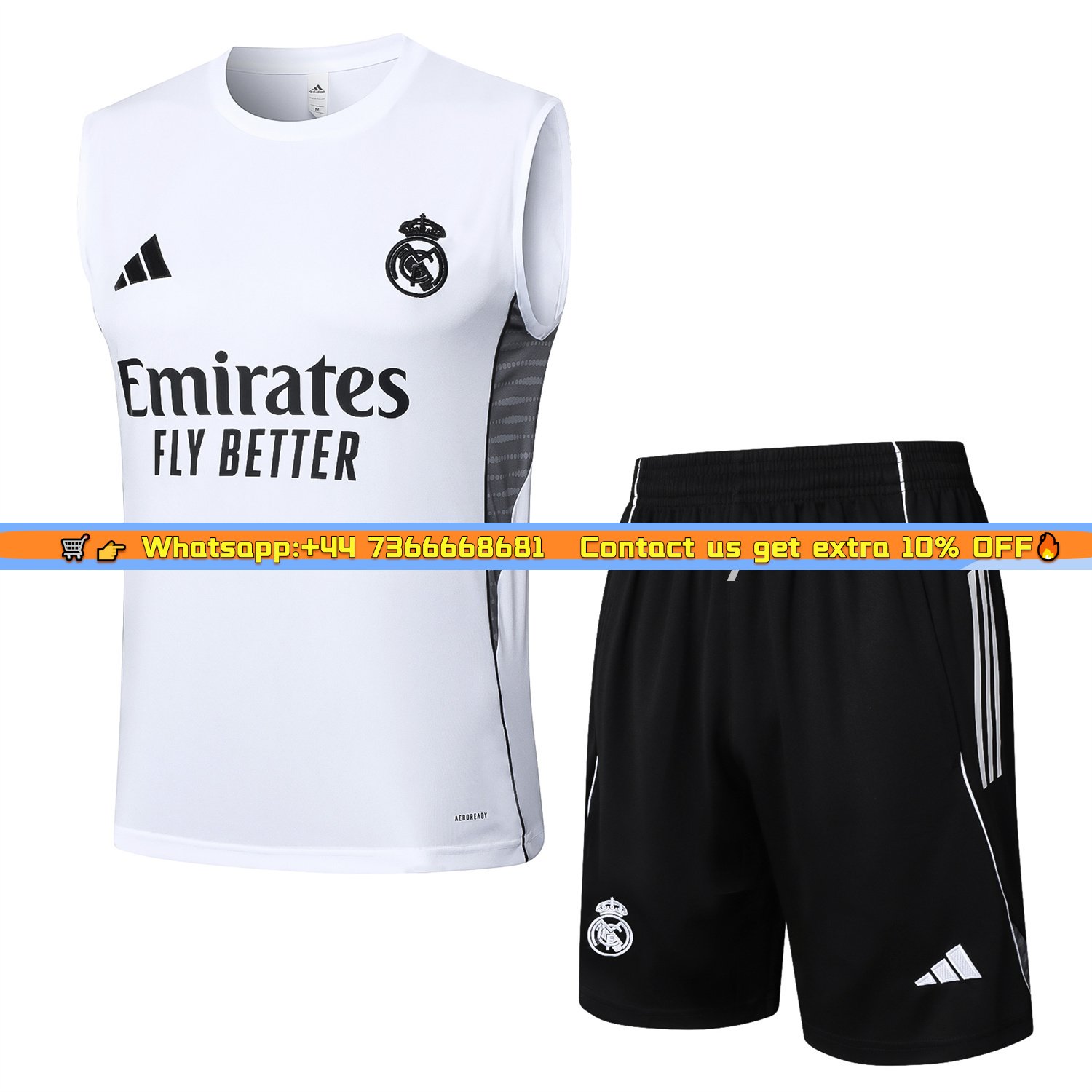 Real Madrid 25-26 Vest Training Set - White Vest and Black Shorts