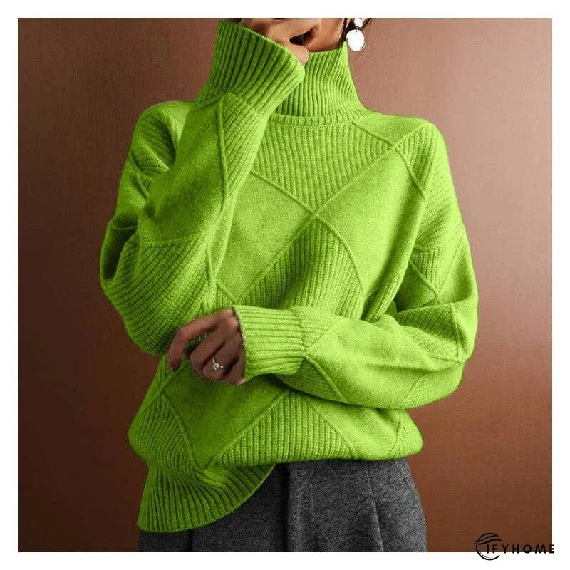 Loose Solid Color High Neck Diamond Sweater | IFYHOME