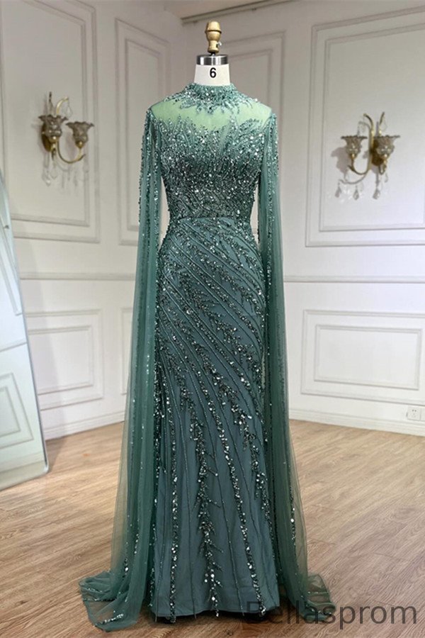Bellasprom Long Sleeves High Neck Evening Dress Mermaid WIth Beadings Bellasprom
