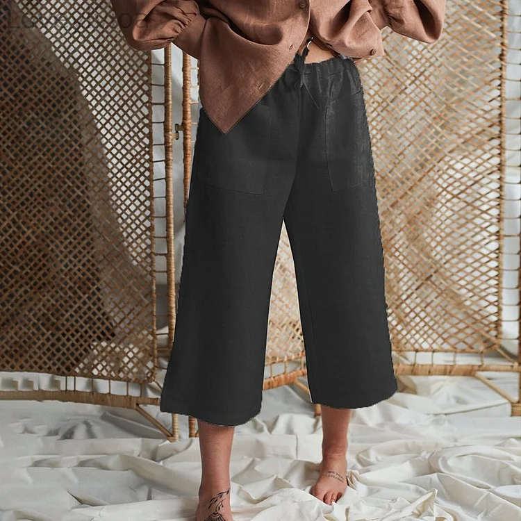 Solid Color Cotton And Linen Loose Casual Pants