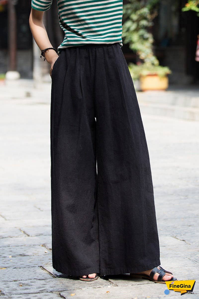 Linen And Cotton Sand-Washed Wide-Leg Pants