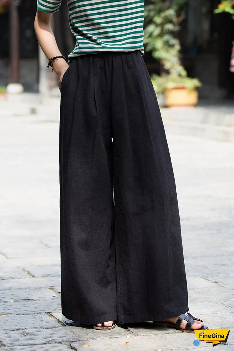Linen And Cotton Sand-Washed Wide-Leg Pants