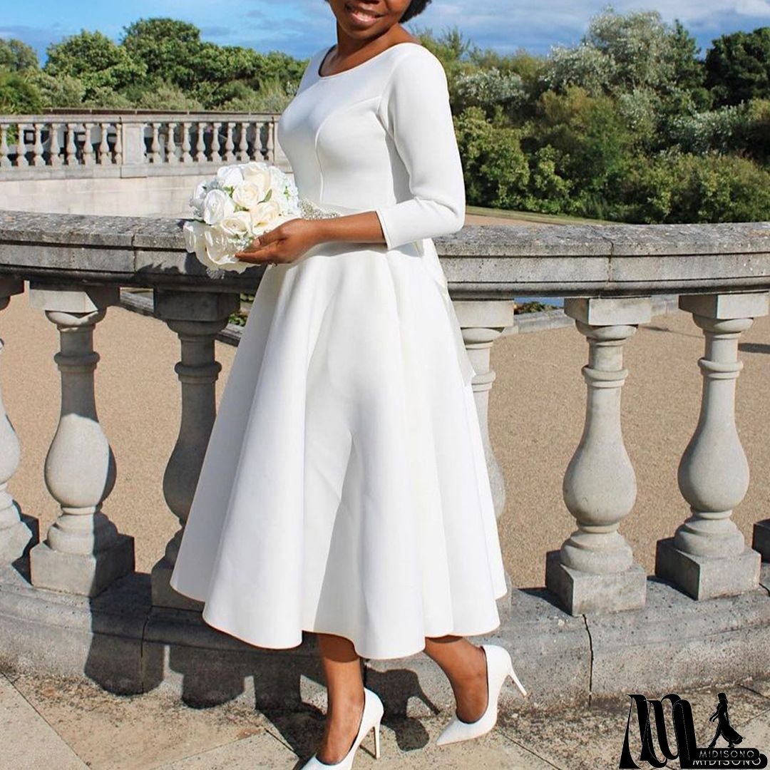 Elegant French-Inspired Midi Dress With Ruffled Hem - Light Green, Long Sleeves, Round Neck, Cinched Waist, Perfect For Spring & Fall, Casual Elegance|Ruffled Hem Dress|Cinched Waist Design