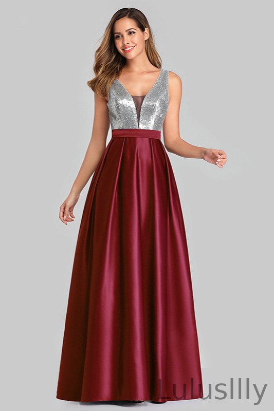 Gorgeous V-Neck Sleeveless Sequins Prom Dress Long Evening Party Gowns Online - lulusllly