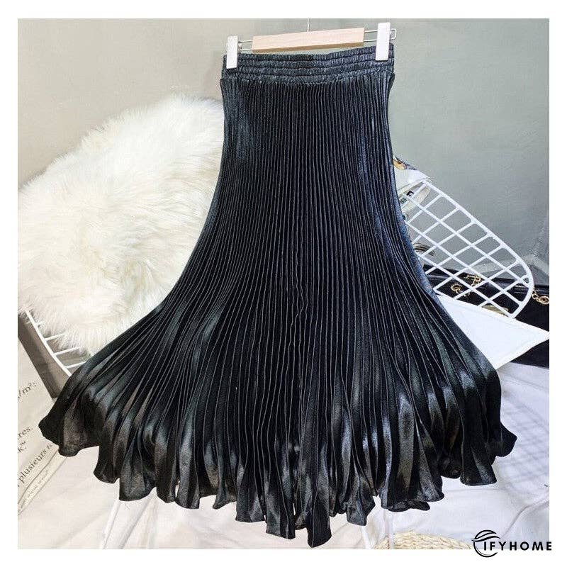 Bright Reflective Satin Pleated Mermaid Skirt Half Skirt | IFYHOME