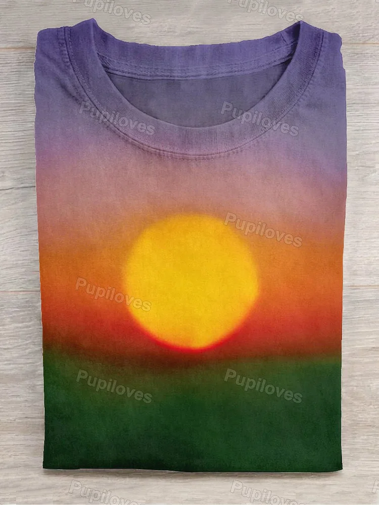 Pupiloves Pupiloves  Unisex Sunset Art Print Casual Crew Neck T-Shirt