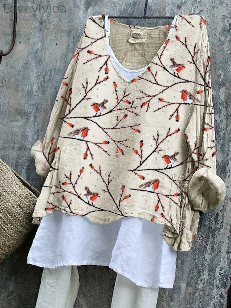 Birds on Branch Embroidery Pattern Flowy Tunic