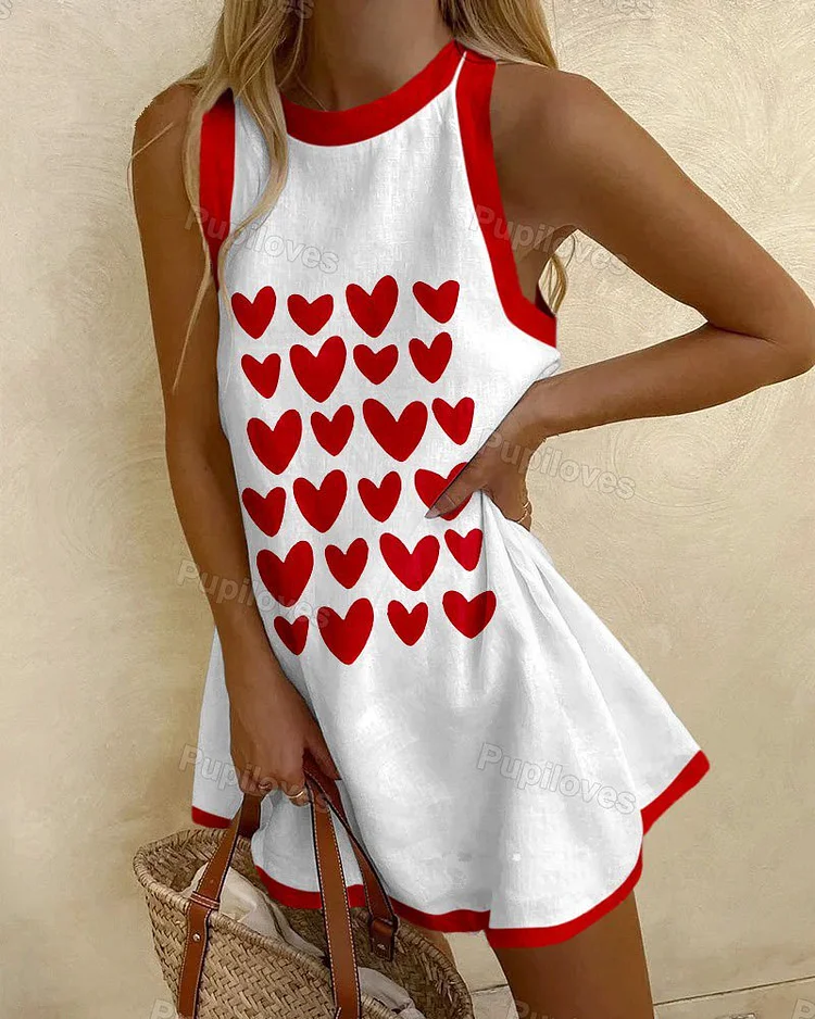 Pupiloves Pupiloves  Full Of Love Print Sleeveless Mini Dress