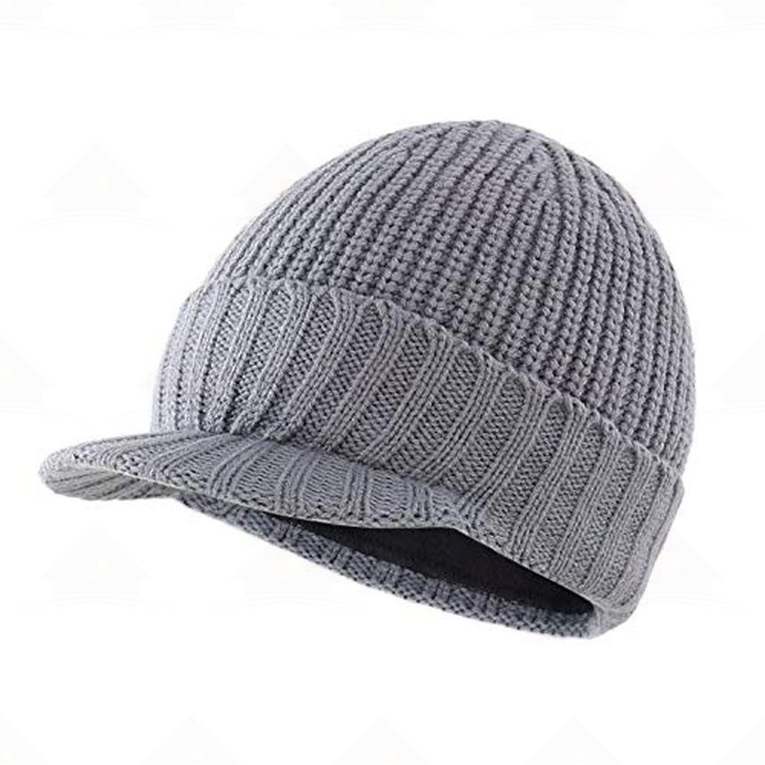 Home Prefer Men's Winter Hat Thick Knit Beanie Cap with Visor Newsboy Beanie Hat