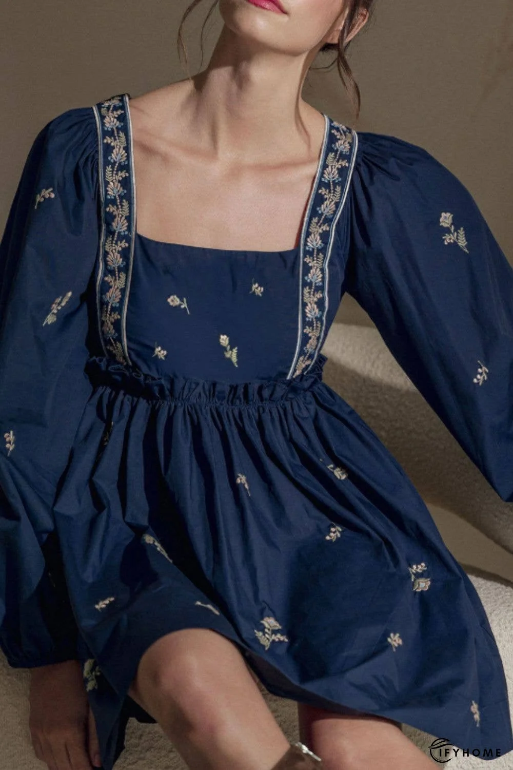 Floral Square Neck Balloon Sleeve Mini Dress | IFYHOME