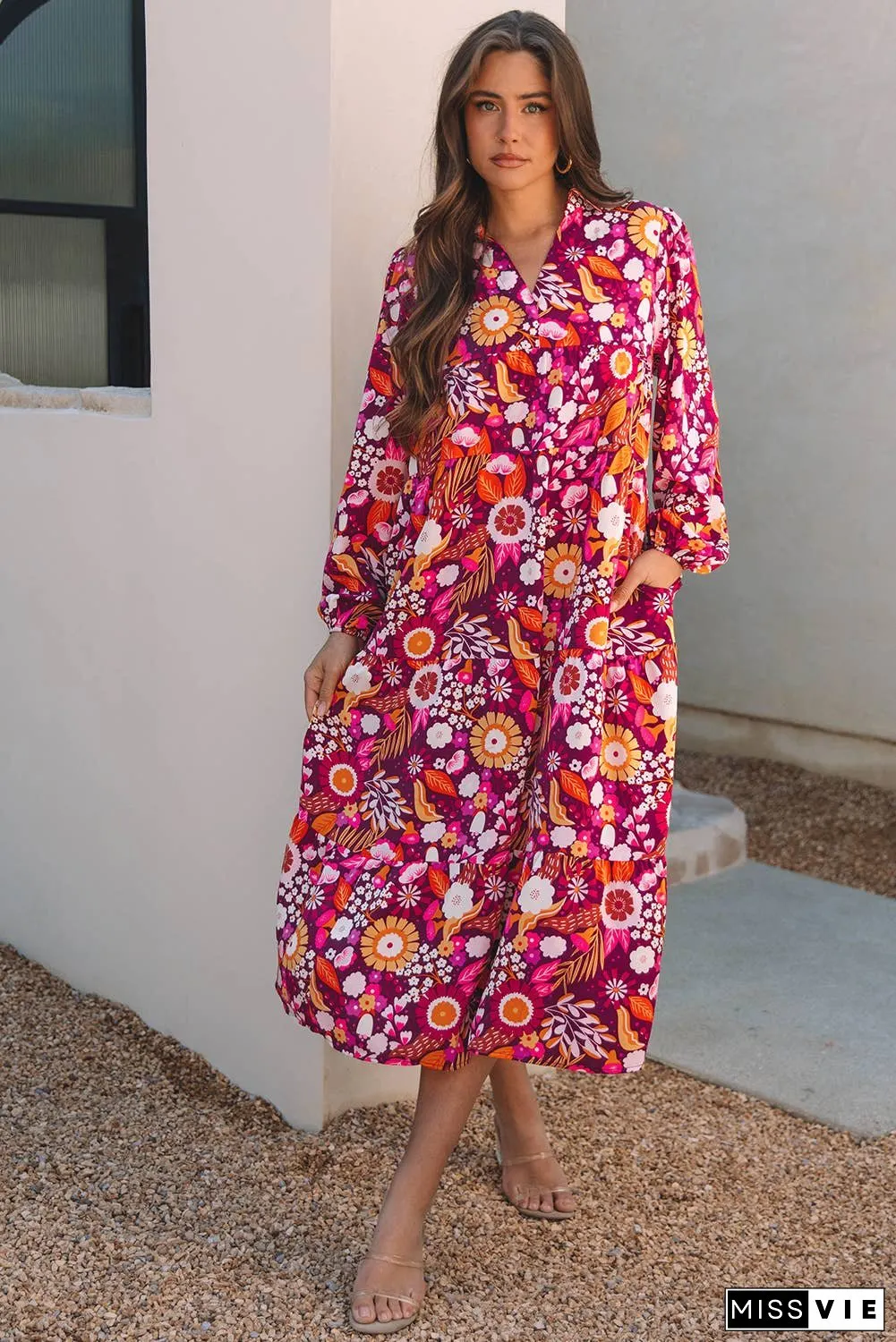 Floral Collared Tiered Maxi Dress
